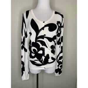 Elizabeth Embellished Floral Black Cream Cardigan Sz Small Petite